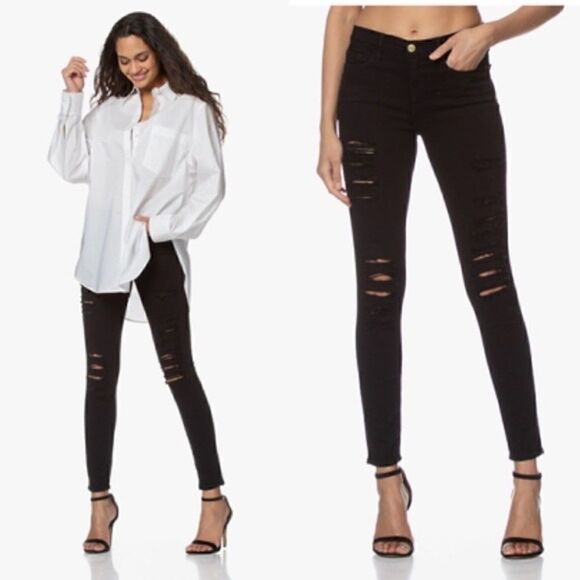 FRAME denim "Le Skinny De Jeanne" black ripped jeans size 25! - Picture 1 of 6